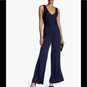 Vanity Room Twist-Front Wide Leg Navy Jumpsuit Women's Size Large